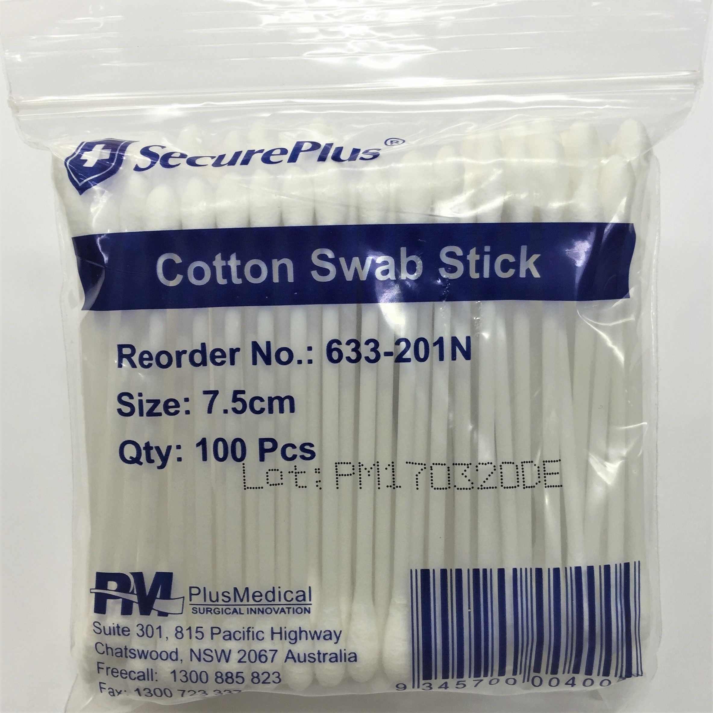 Cotton Swab Stick Double Ended, 7.5cm
