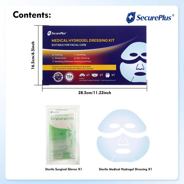 Secure Plus Medical hydrogel dressing kit for facial care, TGA APPROVED CLASS lla