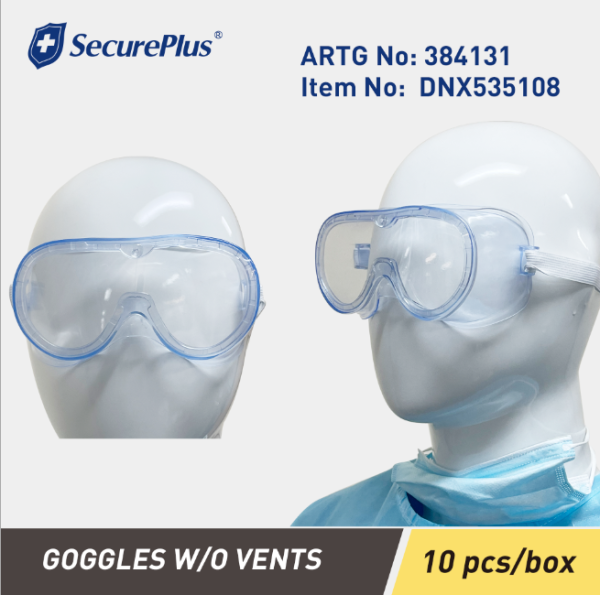 SecurePlus Goggle without Vents, 10 pcs/box, promotion $ 4.50/pc
